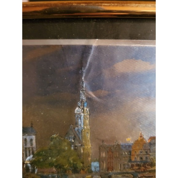 Vintage Oil Foil Paintings Set of 4 Signed "Bert Pugh"  Framed Street Scenes - Picture 6 of 12